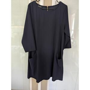 Nina Leonard Navy Blue 3/4 Sleeve Dress With Pockets Size 1X Workwear Business